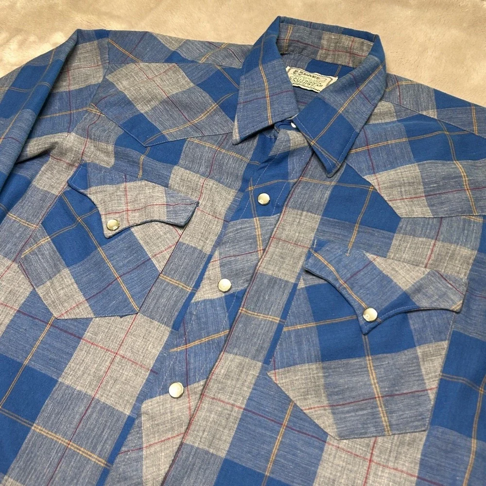 Vtg 60s H Bar C California Ranchwear Pearl Snap Shirt Mens 15 Plaid Western USA